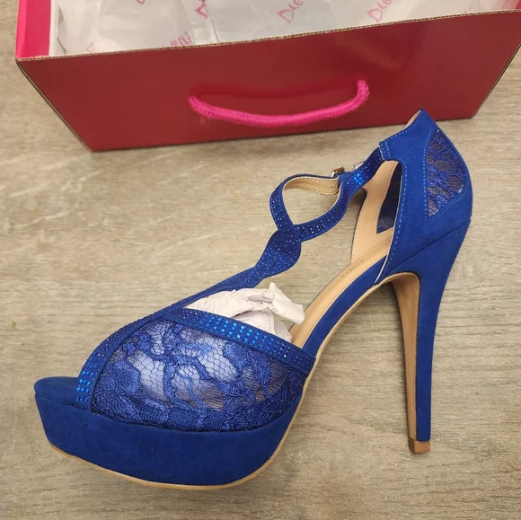 Blue Peep Toe Heels with Sparkle - Picture 7 of 11